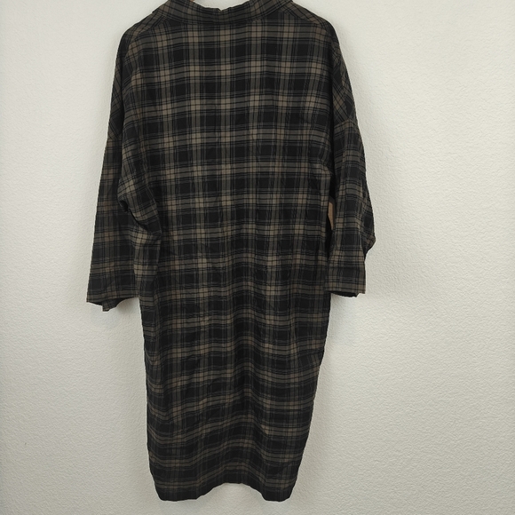 Vince Plaid Easy Pullover Cotton Dress in Military Size Small V-Neck 3/4 Sleeve - Picture 10 of 13